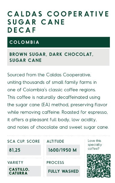 Colombia Sugarcane Decaf info cards 50pcs
