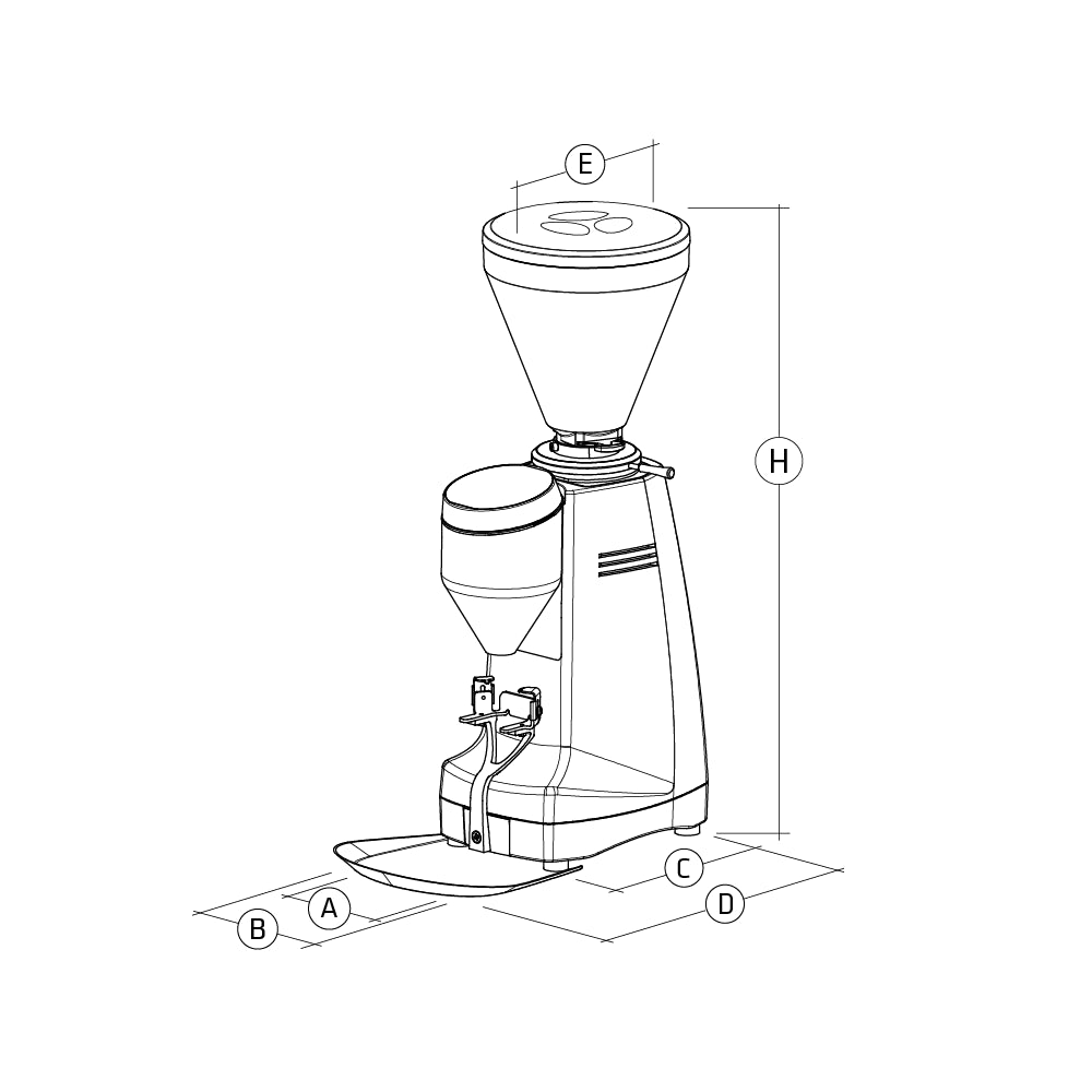 Mazzer Super Jolly G, technical drawing with dimensions